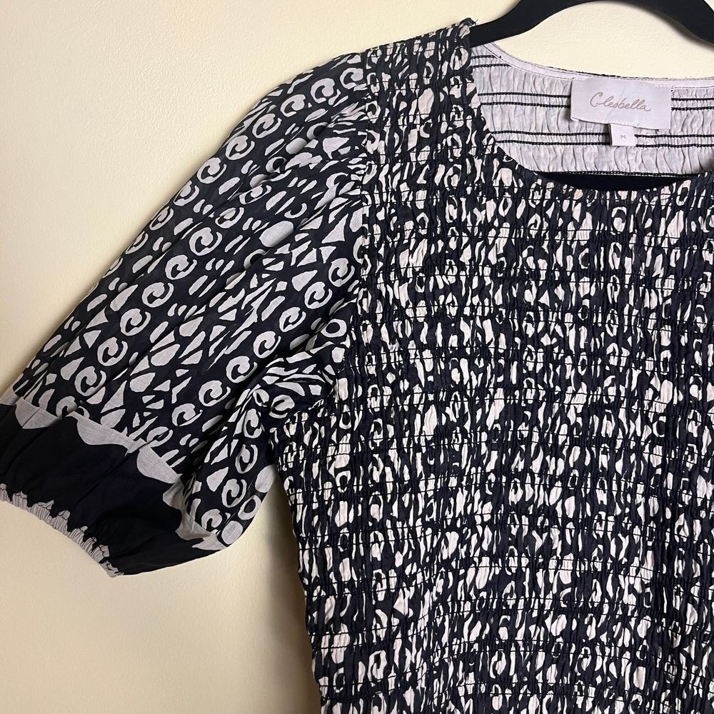 CLEOBELLA 100% Organic Cotton Roberta Top Size Medium Paseo Black Tan Smocked - Picture 4 of 10